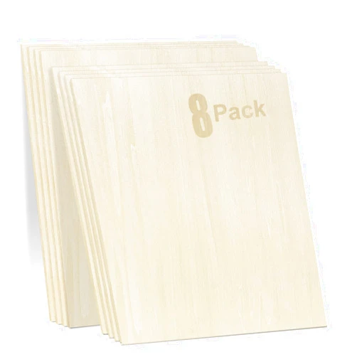 Frylr 8 Packs 3mm Basswood Sheet for Laser Cutting, 12 x 12 x 1/8 Inch Thin Wood for Craft, Plywood Sheet with Smooth Surfaces, Square Unfinished Wood Board for Painting, Engraving, Architectural Models