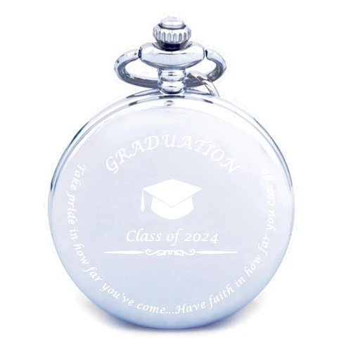 FJ FREDERICK JAMES Graduation Gifts for Him 2024 - Silver Pocket Watch - Engraved ‘Class of 2024’ – Perfect College Graduation Gifts for Him I Meaningful High School Graduation Gifts for Boys/Son