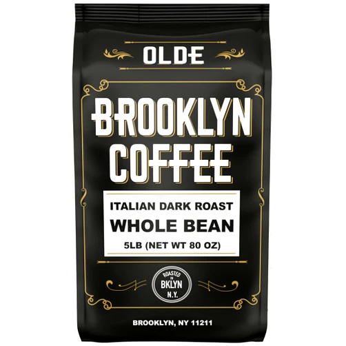 OLDE BROOKLYN COFFEE BROOKLYN COFFEE Whole Bean, Italian Dark Roast (5lb) Extra Strong, Delicious Taste, Heavenly Aroma - Fresh Bulk Coffee Beans Roasted Weekly in NYC