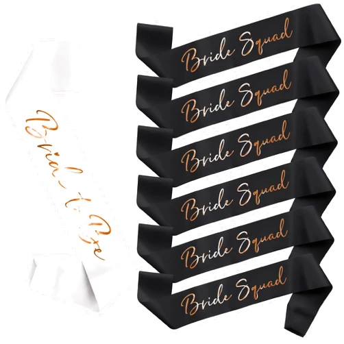 Edussy 7-Pack Bride Sash Set - Bride to Be Bridesmaids Bachelorette Party Sash Accessories Bridal Shower Decorations Bachelorette Outfit for Bride（White and Black)