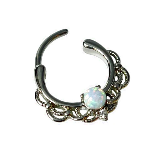 Lobal Domination 1 Piece Stunnimg Lacey Single Opal Surgical Steel Septum Clicker Pierced Nose Ring - 16g - Body Jewelry