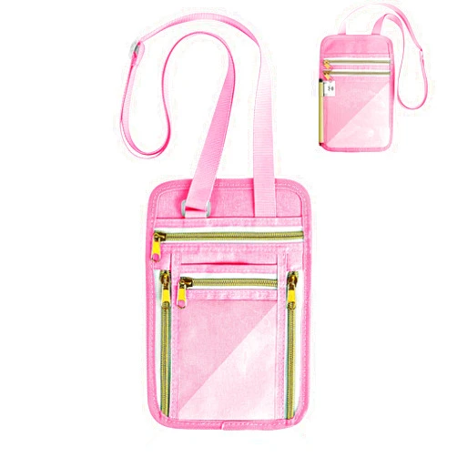 WUHBJJXY Multifuntional,Travel Neck Wallet, RFID blocked,NECK POUCH,TRAVEL POUCH, FAMILY Passport Holder (Pink), 6 zipper pockets,With 3 built-in key holders