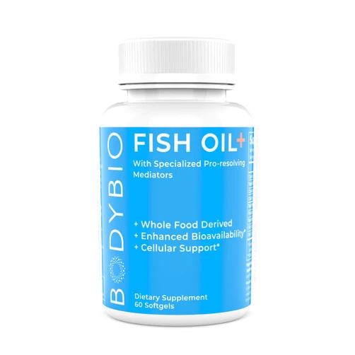BodyBio Fish Oil+ with Specialized Pro-resolving Mediators - Support Healthy Inflammation Response - Herring Caviar Extract for Skin Health, Joint Comfort and Brain Health - 60 Softgels