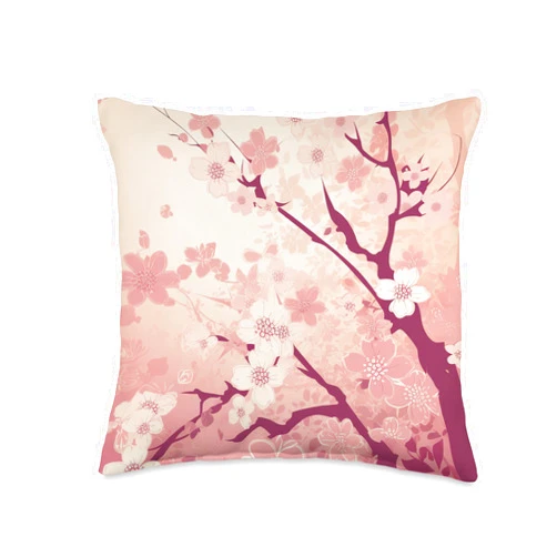 Zen Petals Sakura Studios Beautiful Pink Cherry Blossoms on a Traditional Pattern Throw Pillow, 16x16, Multicolor