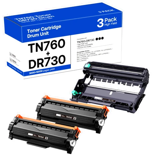 MCYCOLOR TN760 Toner Cartridge and DR730 Drum Unit Replacement for Brother TN 760 TN-760 TN730 DR-730 to use with MFC-L2710DW MFC-L2750DW HL-L2370DW DCP-L2550DW Printer (2 Toners, 1 Drum Unit, 3 Pack)