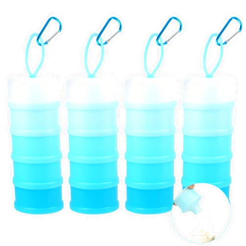Boocalny 4 Pack Protein Powder Container, Formula Dispenser On The Go, 4 Stackable Protein Powder Dispenser with Funnels, Portable Keychain Protein Powder Container for Fitness Travel (Blue)