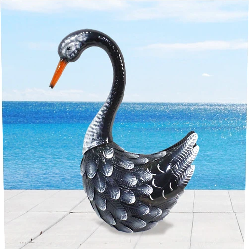 Oritty Black Swan Statue Garden Decor for Outside,Bird Garden Statues for Outdoor Decor, Goose Decorative Metal Animal Ornaments Yard Art for Lawn, Patio, Porch, Pool