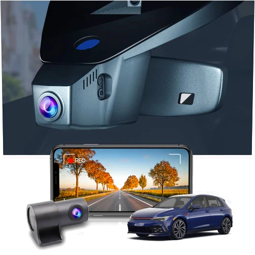 Fitcamx Front 4K Rear 1080P Dash Cam Adapts for VW Golf GTI R S Sport Hatchback SE TSI 1.4T 2015-2022 MK7/7.5/8 (Model B), OEM Look, Dual Clear Video, Loop Recording WiFi, Parking Mode, 128GB Card
