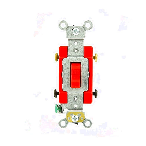 Leviton 1222-2R 20 Amp, 120/277 Volt, Toggle Double-Pole AC Quiet Switch, Extra Heavy Duty Grade, Self Grounding, Back and Side Wired, Red