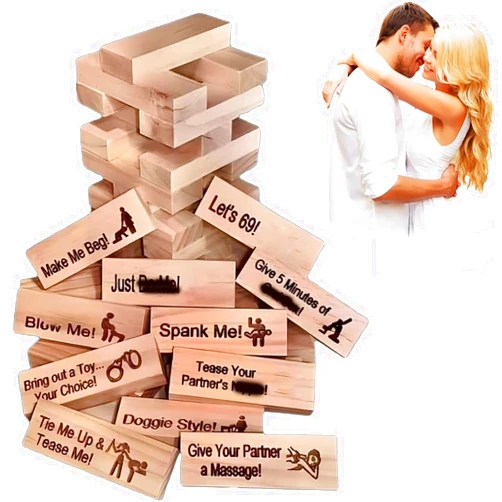 Rogess Lust Tower, The Lust Tower, 48 Pieces Naughty Block Tower Game, Couples Date Night Games Wooden Couple Activities Blocks, Tumbling Tower Stacking Blocks Game for Couples Game Night (1Set)