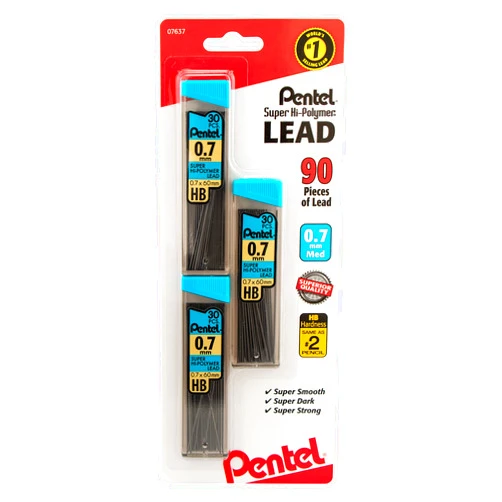 Pentel® Super Hi-Polymer® Leads, 0.7 mm, Medium, HB, 30 Leads Per Tube, Pack Of 3 Tubes