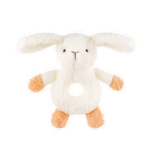 Apricot Lamb Baby Bunny Rabbit Soft Rattle Toy, Plush Stuffed Animal for Newborn Soft Over 0 Months 6 Inches, White (brown hands and feet)