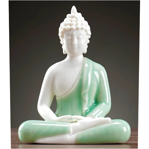 Houlu Small Green Buddha Statue for Home Decor, Decorative Ceramic Meditation Buddha Statue Indoor and Outdoor, 4.3 Inches