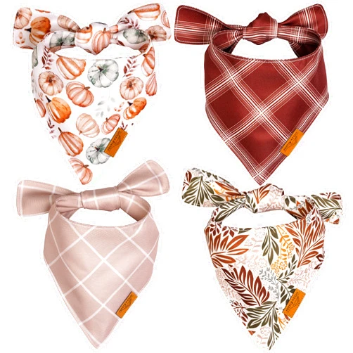 Remy+Roo Dog Bandanas - 4 Pack | Amber Set | Premium Durable Fabric | Unique Shape | Adjustable Fit | Multiple Sizes Offered (Small)