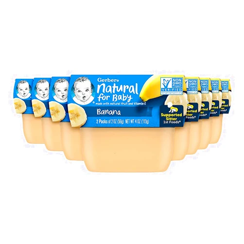 Gerber 1st Foods Baby Food Banana Puree, Natural & Non-GMO, 2 Ounce Tubs, 2-Pack (Pack of 8)