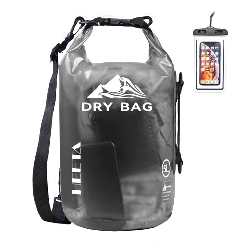 HEETA Dry Bag Waterproof for Women Men, 5L/10L/20L/30L/40L Roll Top Lightweight Dry Storage Bag Backpack with Phone Case for Travel, Swimming, Boating, Kayaking, Camping & Beach, 11 Transparent Colors