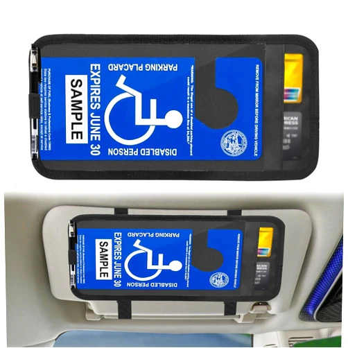 NOTISH Portable Handicap Placard Holder for Auto, Disabled Parking Permit Sign Protector, Ultra Transparent PVC Storage Bag with Note Paper Slot, Pen Holder and Elastic Strap, Handicap Parking Sign Cover