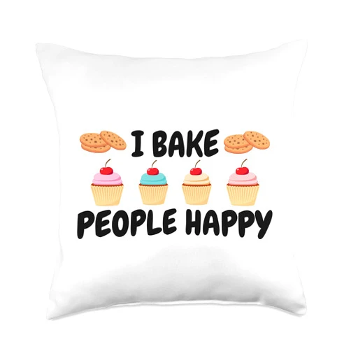 Cute Bake Foodie Cupcake Humor Pun Lover Designs Funny Baker Gift for Men Women Food Cake Baking Pastry Chef Throw Pillow, 18x18, Multicolor