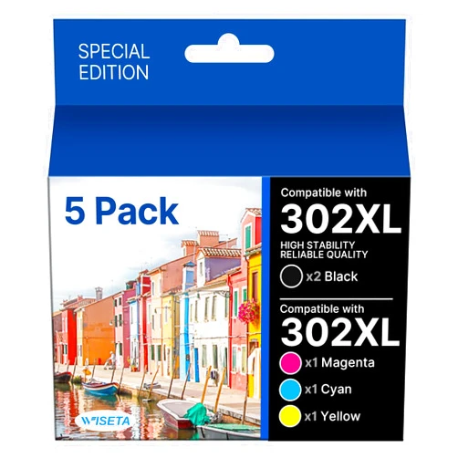 Wiseta 302XL High Capacity Remanufactured for Epson 302XL Ink Cartridges Multipack T302XL 302 XL 302 T302 to use with Epson XP-6000 XP-6100 Printer (2 Black, 1 Cyan, 1 Magenta, 1 Yellow, 5 Packs)