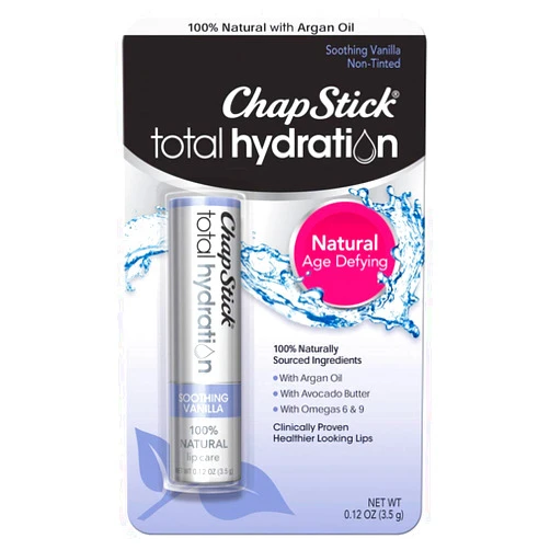 ChapStick Total Hydration Soothing Vanilla Moisturizing Lip Balm Tube, Lip Care with Argan Oil - 0.12 Oz