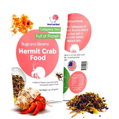 Snout and Shell Bugs and Blooms Hermit Crab Food - 1 oz - 30 Grams - Whole Food Diet for Hermit Crabs - Seeds, Bugs and More