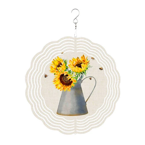 PickMe Decor Wind Spinner Garden12 Inch 3D Stainless Steel Wind Spinners Laser Cut Metal Bee Flower Sunflower Kettle Hanging Wind Spinner Kinetic Yard Indoor/Outdoor Decorations Worth Gift, Gardenper33472