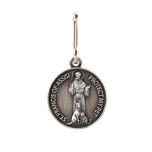 BBDDKEG Silver Toned Saint St Francis Protect My Pet Collar Medal with Blank Back, 1 Inch