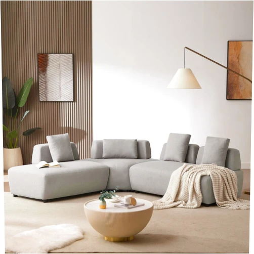 P PURLOVE Modern Sectional Sofa, Boucle Convertible Upholstery Couch with 4 Removable Pillows, Stylish Modular 3-Pece Sofa Sectional for Living Room, Bedroom, Apartment, Office (Grey)