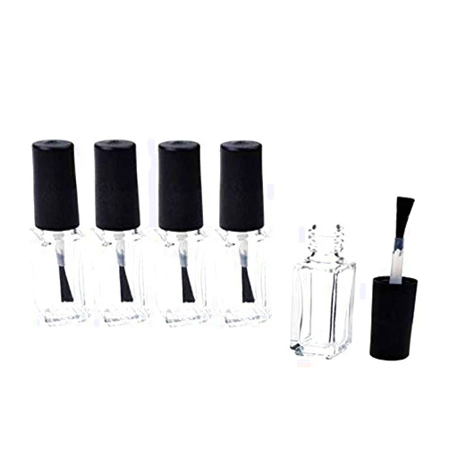 DNHCLL 5PCS 5ML Nail Polish Bottles Empty Glass Square Bottom Shape Nail Polish Clear Bottles,With Cap and Soft Brush,Nail art