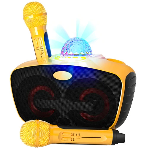 SINWE Portable Bluetooth Karaoke Machine with 2 Wireless Mics, SINWE PA Speaker with Disco Ball & Party Lights for Adults/Kids, Outdoor/Indoor Use. Perfect for Weddings, Churches, Picnics [Gold]