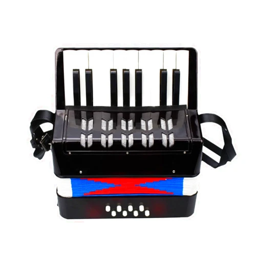 YDuupxe Accordion 17 Piano Keys 8 Bass Button Mini Accordion Instrument with Retractable Leather Strap Plastic for Beginners (Black)