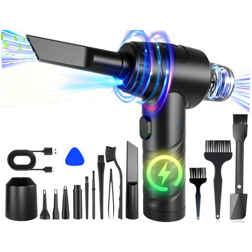 Diowner 2-in-1 Electric Compressed Air Duster & Cordless Vacuum Cleaner Combo, 7600mAh and 110000RPM Rechargeable Air Blower with 3 Gear & Light, 15 Accessorie 12000PA Handheld Car Vacuum Wireless for Car, PC