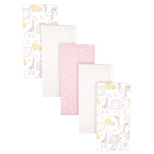 Gerber Girls Newborn Infant Baby Toddler Nursery 100% Cotton Flannel Receiving Swaddle Blanket, Pink Safari, Pack of 5