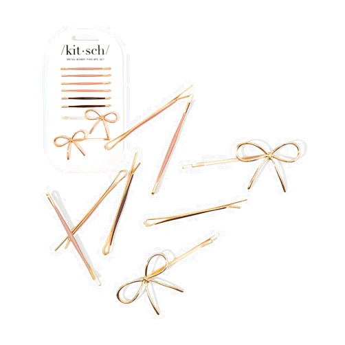 Kitsch Metal Hair Bobby Pins, 8 Count Barrettes for Women, Enamel Puffy & Bow Hair Pins, Hair Accessories & Bun Hair Clips for Girls, Use to Clip Ballet Hair Net, Great for All Hair Types, Rosewood