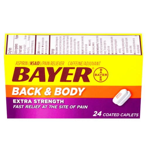 Bayer Back & Body Aspirin 500mg Coated Tablets | Pain Reliever with 32.5mg Caffeine | 24 Count