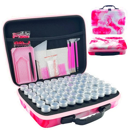 LIRUNQIU Diamond Painting Storage Containers, 60 Slots Diamond Painting Accessories and Tools for Diamond Art Organizer Case(Pink)