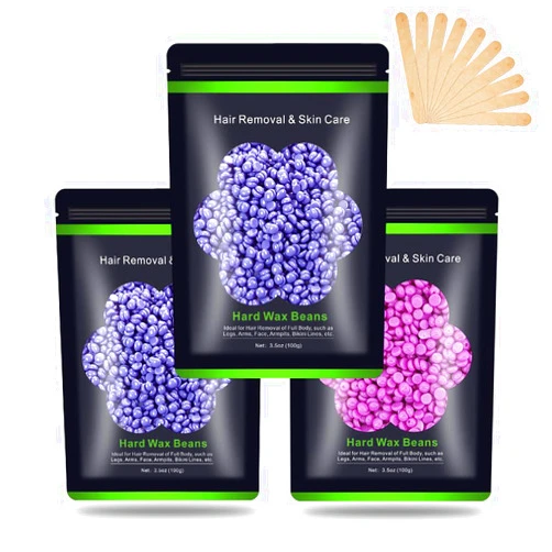 Auperwel Wax Beads for Hair Removal 10.5oz/ 300g, Auperwel Hard Wax Beans for Brazilian, Face, Bikini, Eyebrow, Legs, At Home Painless Waxing Beads for Women Men 3 packs