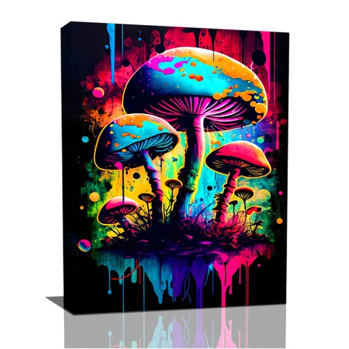 Banonaty Mushroom Wall Art Banksy Mushroom Pictures Wall Decor Graffiti Forest Canvas Prints Framed Artwork Paintings Home Office Decorations For Bathroom Kitchen Bedroom Living Room 12