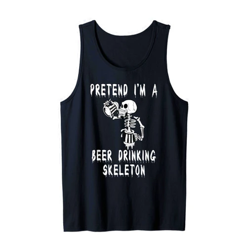 Funny Halloween Costumes for Beer Lovers Men Women Pretend in a Beer Drinking Skeleton Halloween Tank Top