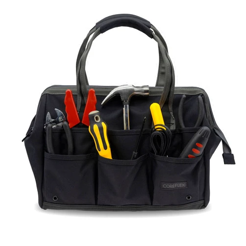 Coreflex 14 inch Wide-Mouth Tool Bag, Gear Bag, Multiple Purpose - for Plumbers, Electricians, Handymen also good for daily use, office use and camping. (Black)