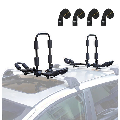 Leader Accessories 2 in 1 Folding Kayak Rack J Bar Car Roof Rack for Canoe Surf Board SUP On Roof Top Mount on SUV, Car and Truck Crossbar with 4 pcs Tie Down Straps