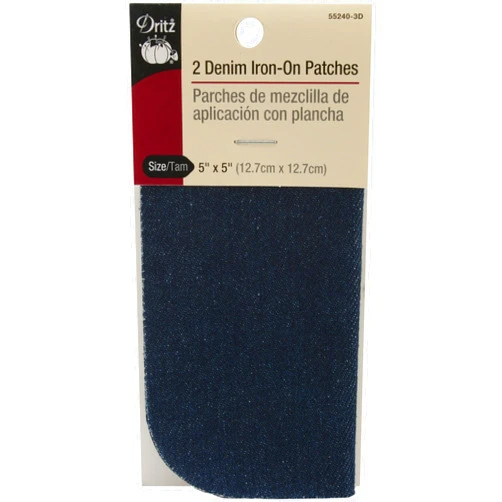 Dritz Denim, 5 x 5-Inch, 2 Count, Dark Blue Iron-On Patches