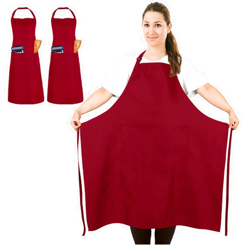 FunChaos 2 Pcs Plus Size Apron, Chef Apron, Unisex Apron with 2 Pockets for Cooking, Work, Professional Apron (Larger Size)