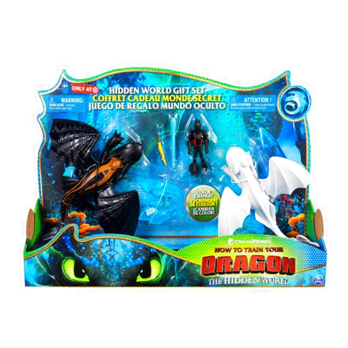 Dreamworks Dragons How to Train Your Dragon 3: The Hidden World Gift Set Toothless and Lightfury Dragons with Hiccup and Color Change Reveal Crysta