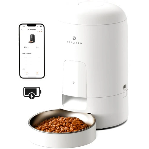 PETLIBRO Automatic Cat Feeder, Wi-Fi Rechargeable Cat Food Dispenser Battery-Operated with 30-Day Life, AIR 2.4G Wi-Fi Timed Pet Feeder for Cat & Dog, 2L Auto Cat Feeder, White