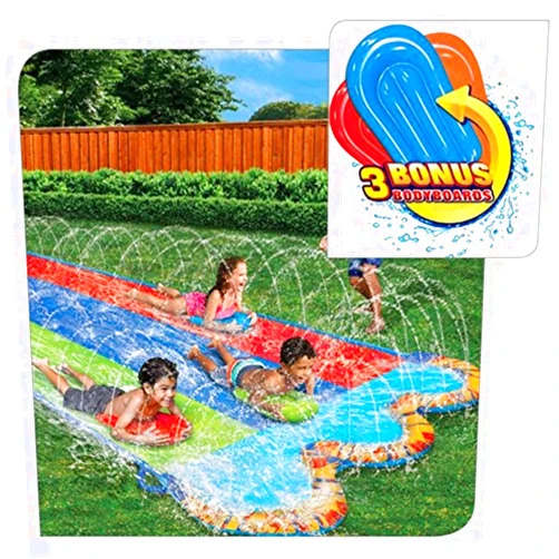 Banzai Triple Racer 16 Ft Water Slide-with 3 bodyboards included, Multicolor