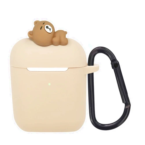 Wonhibo for Airpods Case, Cute Silicone Animal Soft Cover for Airpod 1 2 with Keychain (Khaki Bear)