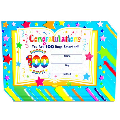 Zonon 40 Pieces 100th Day of School Award Certificates, Colorful Happy 100th Day of School 100 Days Classroom Activities Certificate for Kids Kindergarten Preschool Primary High School Party (Vivid Style)