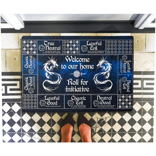 SXU Doormat, Welcome to Our Home Mat, Roll for Initiative Doormat, DND Game Gaming, Dungeons Master Doormat Funny Doormat 24x16 Inch