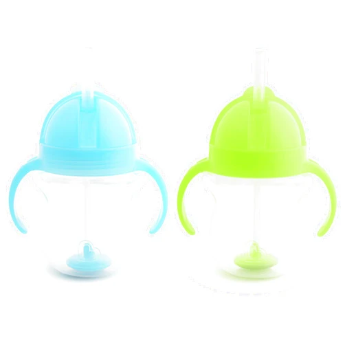 Munchkin Any Angle Sippy Cups for Toddlers, Spill Proof Weighted Straw Cup with Transition Handles for Babies 6 Months and Up, 2 Pack, Blue/Green